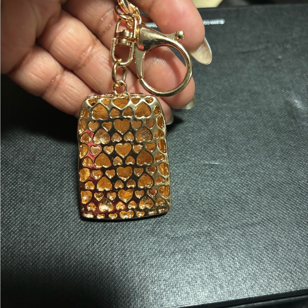 Pink and Gold Rhinestone Backpack Keychain - Picture 2 of 5